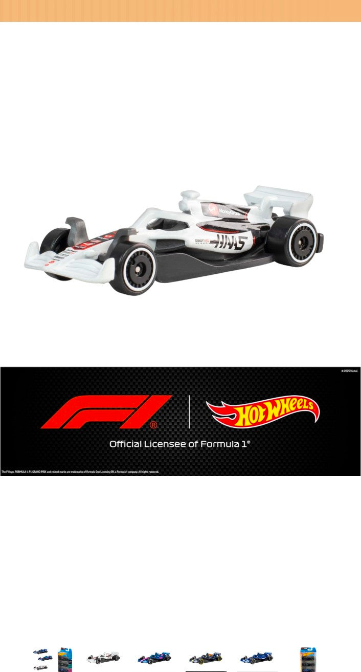 Hot Wheels 1:64 Scale 5-Pack Formula 1 Die-Cast Toy Cars, Set of 5 Officially Licensed, Collectible F1 Race Cars for Play or Display